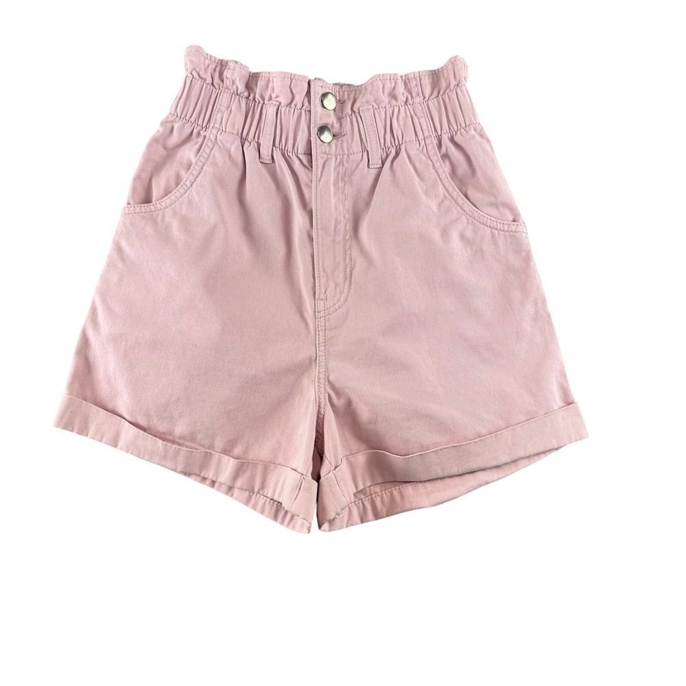 H&M Pink Paperbag Waist High Rise Cotton Shorts Size 2